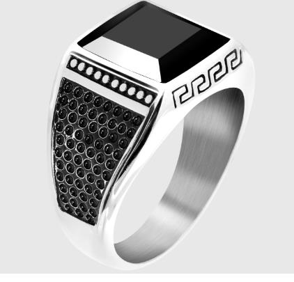 Vintage Steel Ring - Black Onyx - Size 66mm