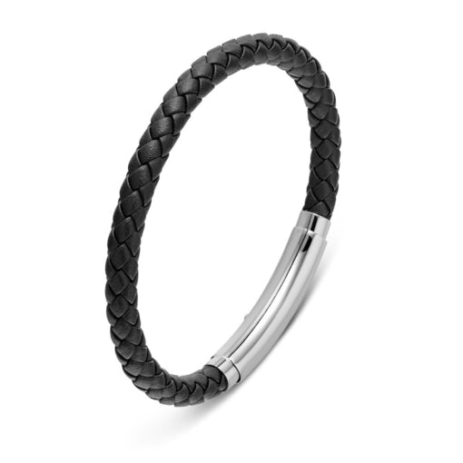 Stainless Steel Men’s Plait Leather Bangle