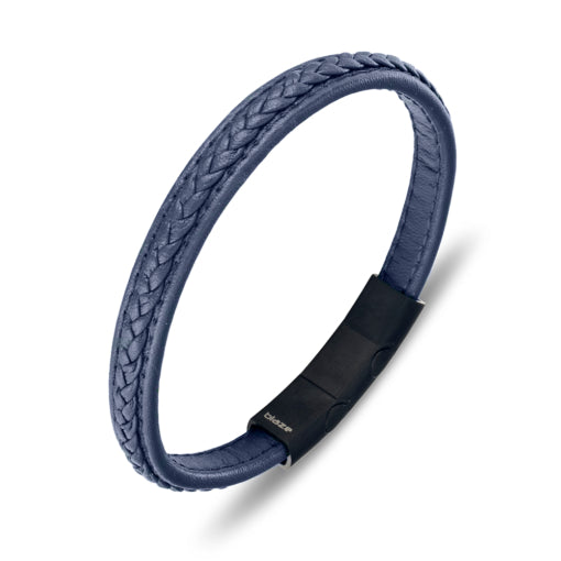 Stainless Steel Men’s Leather Bangle - Blue