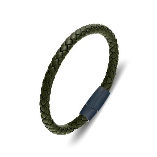 Leather Bangle With Brush Matte Finish Magnetic Clasp - Green
