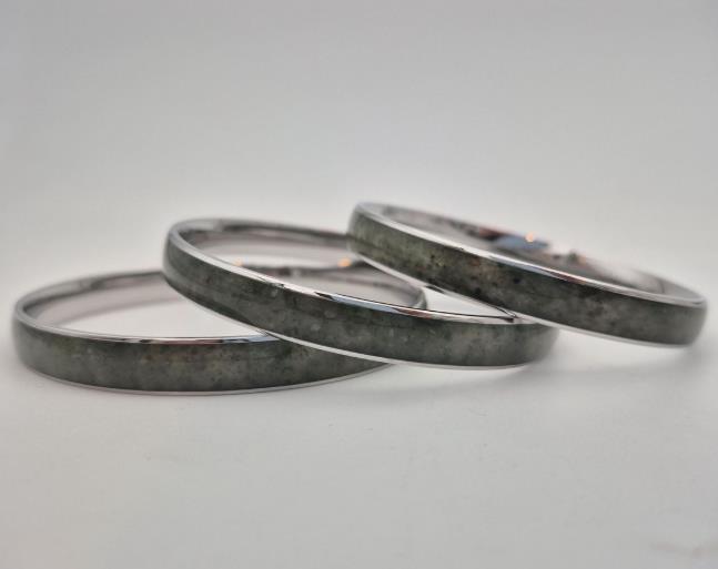 Stainless Steel/Pounamu Bangle - 8mm Wide - Large