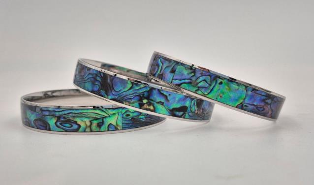 Stainless Steel/Paua Bangle -12mm Wide - Large