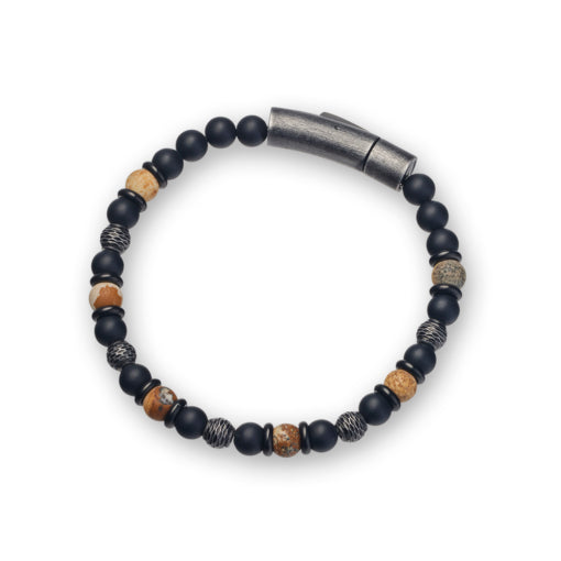 Black Agate And Stone Beaded Bracelet