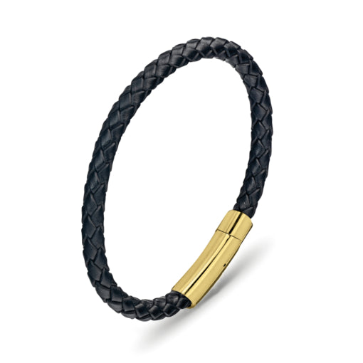 Black Leather Plaited Bangle