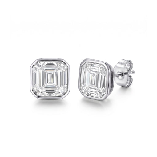 Stainless Steel Octagon Shaped Cz Stone Set Studs