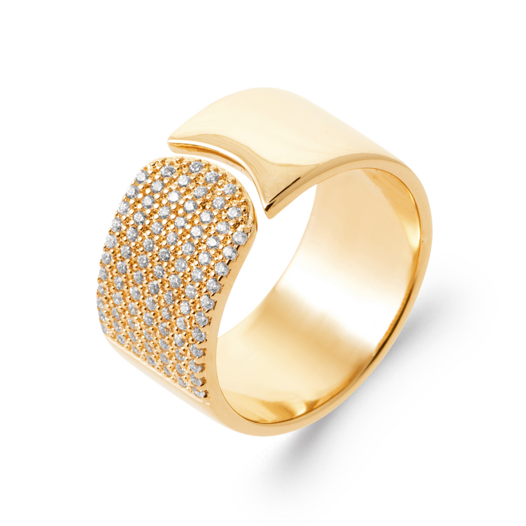 18ct Yellow Gold Plated Alloy Cz Pave Curve Split Wide Ring