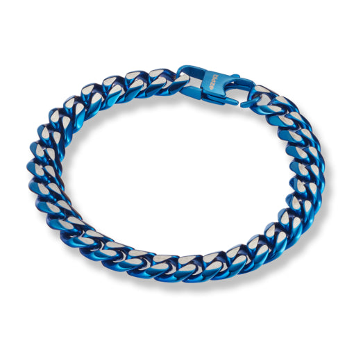 Stainless Steel Men’s Curb Link Bracelet In Oxidised Blue And Steel Finish