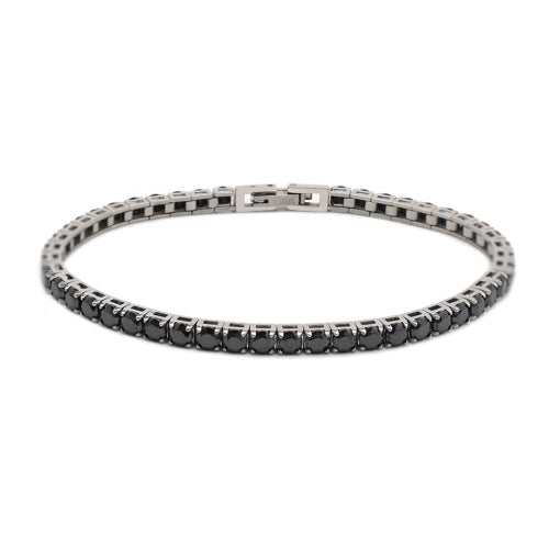 Stainless Steel Black Zircon Tennis Style Bracelet