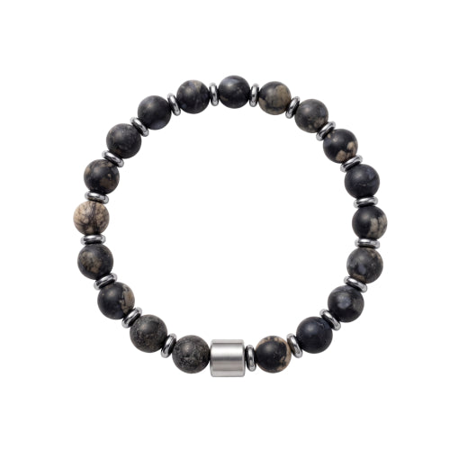 Stainless Steel Black Labradorite And Hematite Bead Bracelet