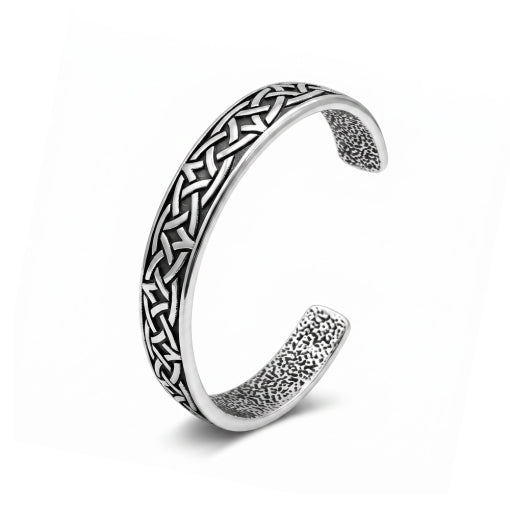 Stainless Steel Celtic Pattern Black And Silver Cuff Bangle