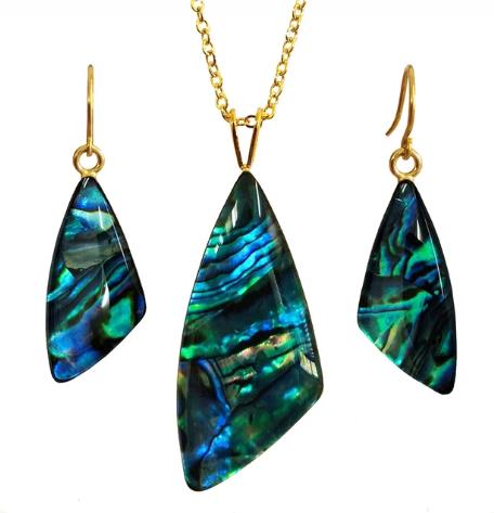 Freeform Pāua & Gold Necklace & Earrings
