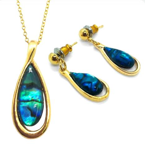 Elegant Pāua & Gold Plated Necklace & Earrings