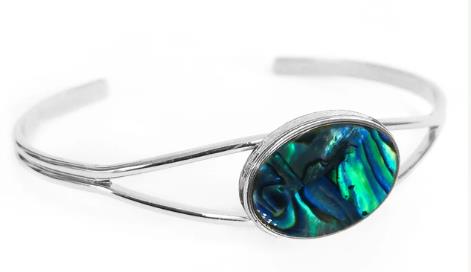 Oval Pāua and Silvertone Cuff Bracelet