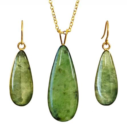 Classic Pounamu & Gold Plated Necklace & Earrings