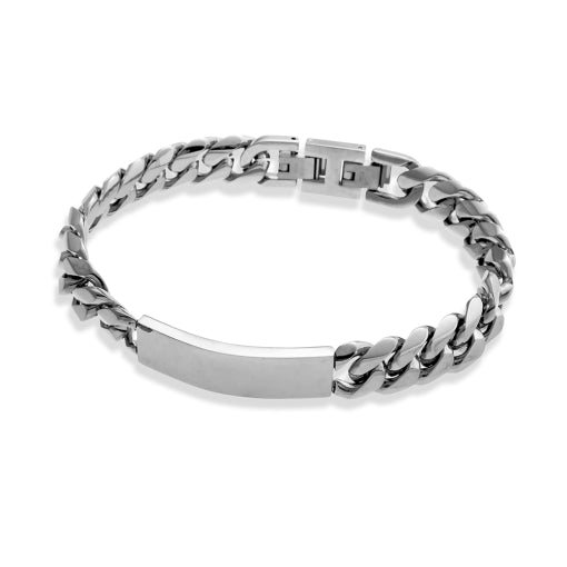 Stainless Steel 12mm Cuban Link Shiny Finish ID Bracelet