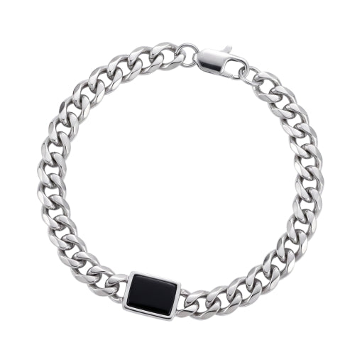 Stainless Steel Shiny Finish Bracelet With Black Onyx Inlay